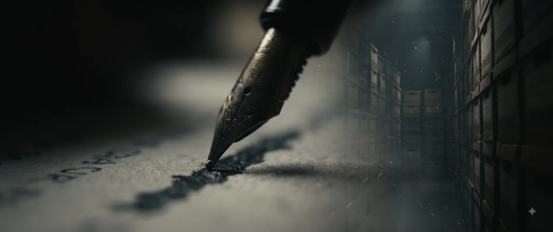 Fountain pen signing a document in an archive